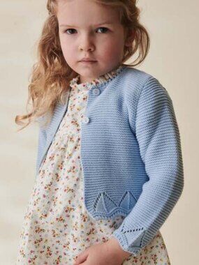 La Coqueta Brisa Dusty Blue Lacey Ribbed Knit Cardigan Size 2T